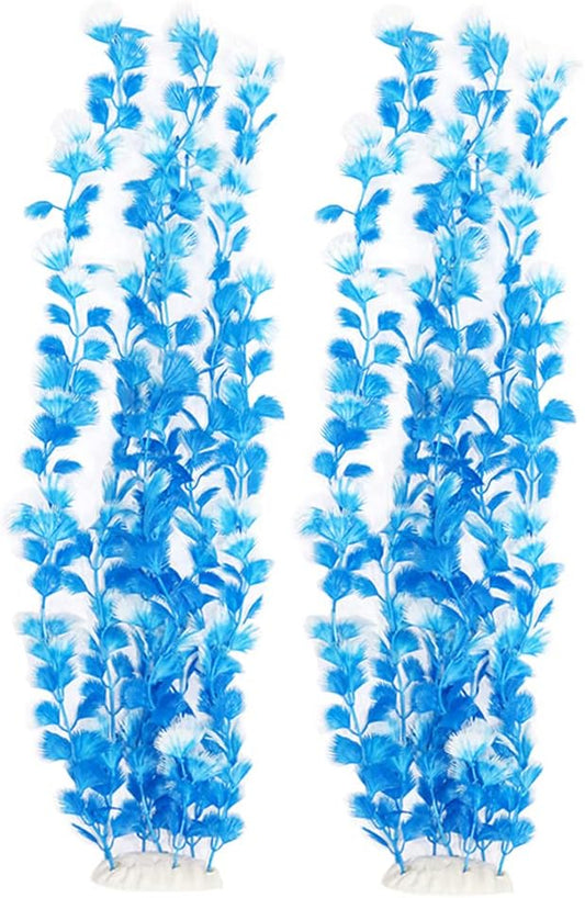 Pack of 2 Tall Blue Feather Aquarium Décor Plastic Plants Fake Plants Artificial Plants Large 20 Inches