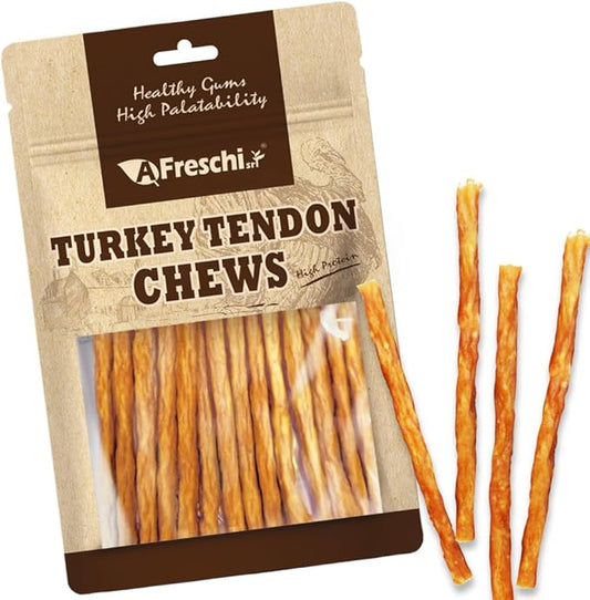 AFreschi Turkey Tendon Thin Stick 3.5 oz, USA-Sourced Turkey Tendon, Dog Treats for Classic Series, All Natural Human Grade Dog Treat, Suitable for Training chew, Rawhide Alternative