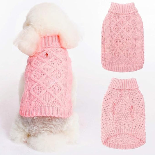 Mihachi Turtleneck Dog Sweater - Winter Coat Apparel Classic Cable Knit Clothes with Leash Hole for Cold Weather, Ideal Gift for Pet in New Year