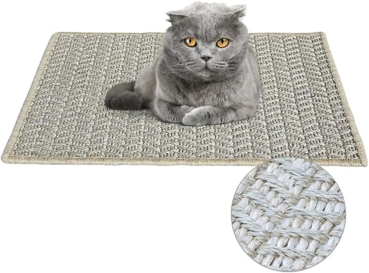 Premium Brazilian Cat Scratcher Mat ??24'' x 16'' Natural Fiber 100% Sisal with Jute Border, Ultra Durable, Scratching Pad, Doormat Rug, Protects Furniture and Carpets (Light Grey)