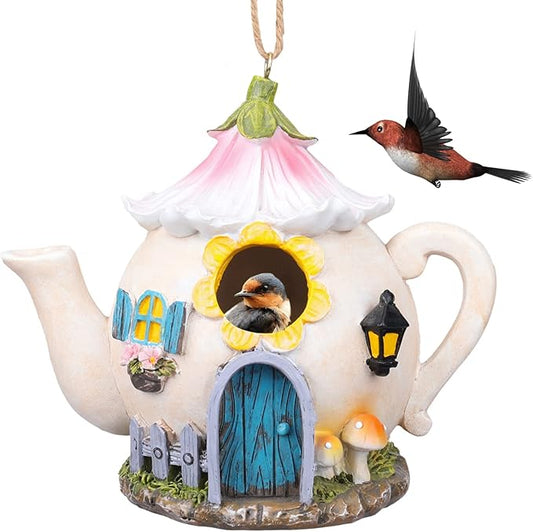 Yinns Birdhouses, Resin Bird House for Outside, Decorative Bird Houses, Hanging Watering Can Bird Houses for Outdoors Cardinal Bluebird Wild Birds