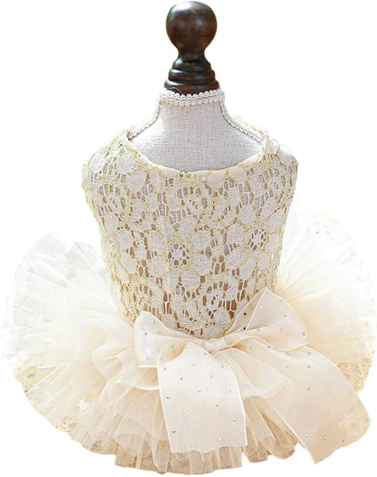 ANIAC Small Dog Dresses,Girl Puppy Princess Tutu Dress with Bow Knot,Cat Outfit,Chihuahua Yorkie Clothes for Birthday Wedding (Large, GL)