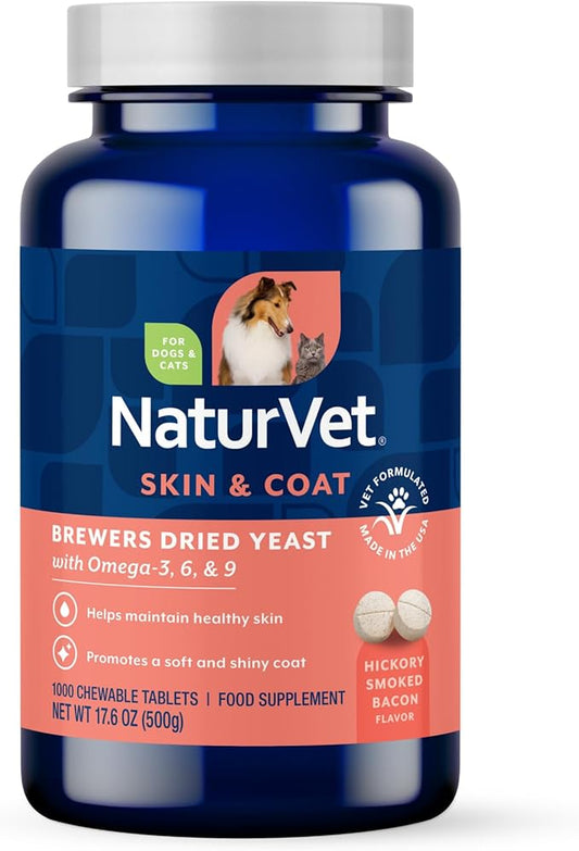 NaturVet ??Brewer?™s Dried Yeast Formula with Garlic Flavoring ??Plus Omegas | Rich in Omega-3, 6 & 9 Fatty Acids | Fortified with B1, B2, Niacin & Vitamin C | for Dogs & Cats | 1000 Chewable Tablets