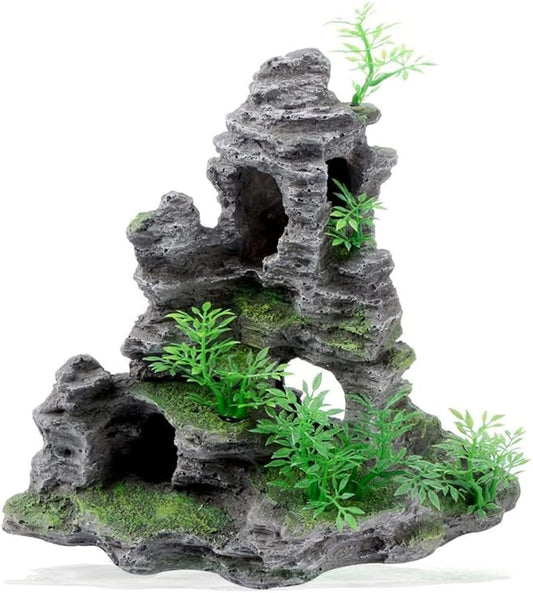 YXQ Aquarium Ornament Mountain Decor Stone Statue Rockery Cave Landscape for Fish Tank Decorations, Large