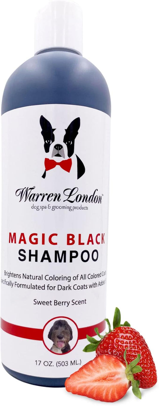Warren London Magic Black Dog Shampoo | Brightens Any Dog Coat | Formulated for Darker Dog Coats | Puppy and Cat Safe Grooming Supplies | Berry Scent | Made in USA | 17oz