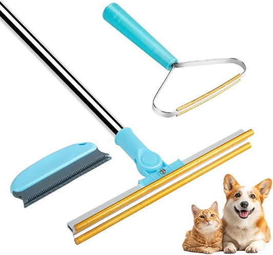 3 in 1 Carpet Rake for Pet Hair Removal, Tool Set of 3, 55??Long Handle Carpet Pet Hair Removal Carpet Scraper Dog Cat Hair Remover for Sofa, Couch, Car, Rug