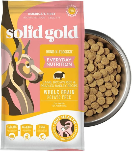 Solid Gold Lamb Dog Food Dry for Adult & Senior Dogs??High Protein Healthy Dog Kibble for Medium & Large Breeds ??Whole Grain, Omega 3 & Digestive Probiotics for Gut Health & Everyday Nutrition ??4 LB