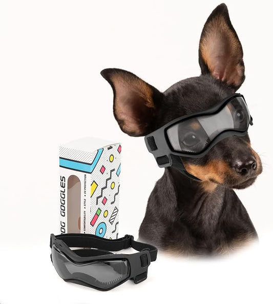 PETLESO Small Breed Dog Goggles, Sunglasses with UV Protection for Outdoor Riding & Driving, Black