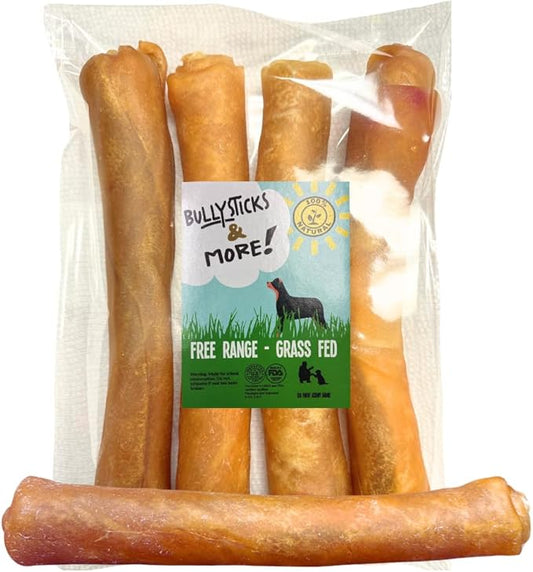 BULLYSTICKS & MORE 10 Inch Beef Collagen Rolls for Dogs (Extra Thick - 4 Count) - Bones for Dogs - Dog Parents Choice - No Hide Beef Cheek Rolls
