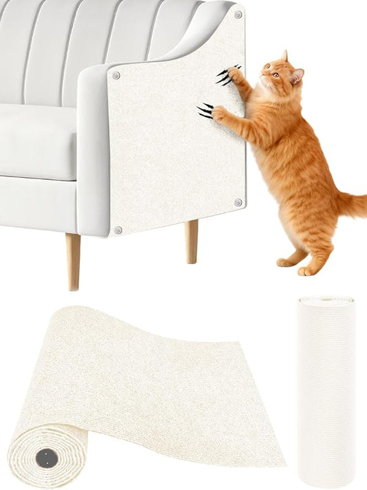 Anti Cat Scratch Couch Furniture Protector, Adhesive Cat Scratch Pad Deterrent for Furniture, DIY Climbing Cat Scratcher Couch Protector from Cat Claws Scratching for Indoor (offwhite,78.7x15.8In)