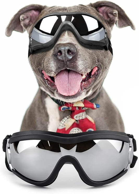 NAMSAN Dog Goggles Medium to Large Breed, Anti-UV Sunglasses for Dogs Large Breeds, Windproof Driving Dog Eye Protection, Doggy Glasses with Elastic Straps, Adjustable, Black