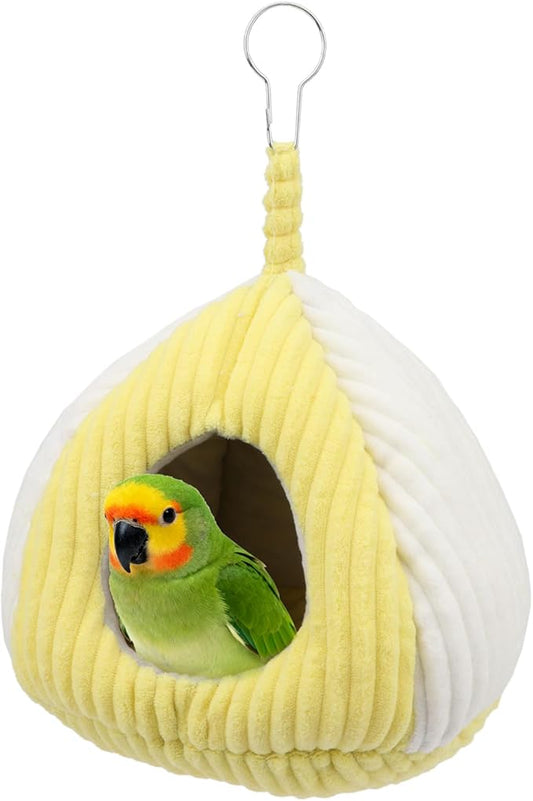 Hypeety Bird Nest Winter Warm Hammock Bed for Cage Bird Shed Hut Tent Cozy Hanging Nest House for Small Pet Parakeet Conure Cockatiel Budgies Lovebird Bird Cage Accessories (Yellow, L)