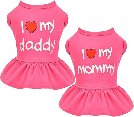 2 Pieces Dog Dresses for Small Dogs Girl Spring Summer Clothes Chihuahua Yorkie I Love My Mom Daddy Cute Tutu Skirt Puppy Pet Cat Apparel (XX-Large)