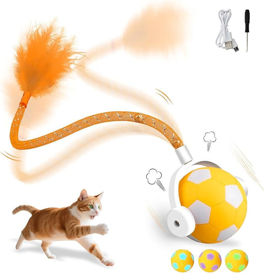 Cat Toy Ball,Interactive Cat Toy Ball with 3 Modes for Indoor Cat,The 2025 Generation Self Moving Cats Toy,Rolling Cats Toy with Feather & Bells for Bored Cats & Small dogs,Touch to Activate (Orange)