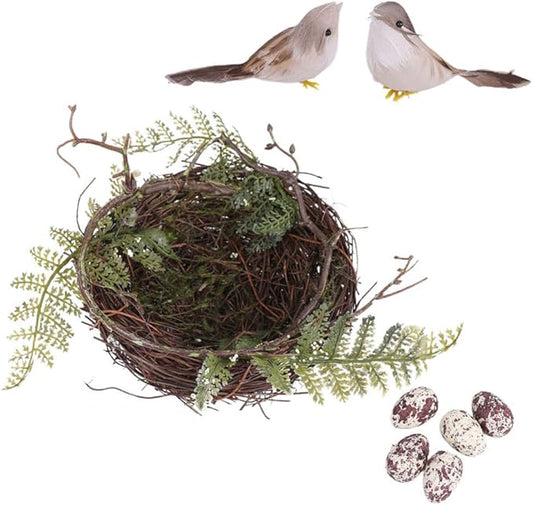 Handmade Weaving Bird Nest Decorative Bird House for Wedding Photo Prop, Home and Garden Decor, 5.90X5.90X1.96 Inch