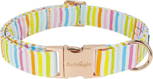 Cotton Dog Collar, Soft Adjustable Dog Collars for Medium Dogs, Multi-Color Vertical Stripe Dog Collar for Small Medium Large Dogs, Cute Dog Collars Perfect for Girl or Boy Dog Collars-M