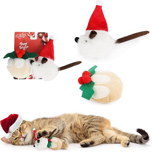 ALL FOR PAWS Christmas Cat Toys with Catnip, Bite-Resistant Teething Toy for Indoor Cats Exercise, Interactive Cat Mouse Toy
