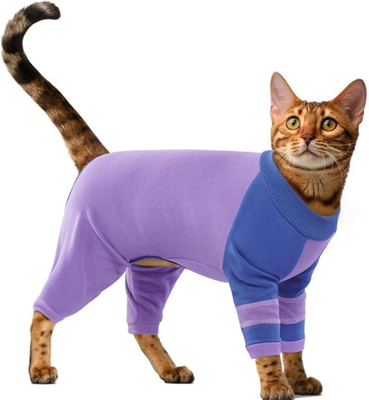 Sticky Hair Cat Clothes, Prevent Hair Loss Cats Pajamas, Turtleneck Cat Sweaters for Cats Only, Kitten Onesie Shirts Apparel Jumpsuit, Recovery Suit After Surgery, Purple M