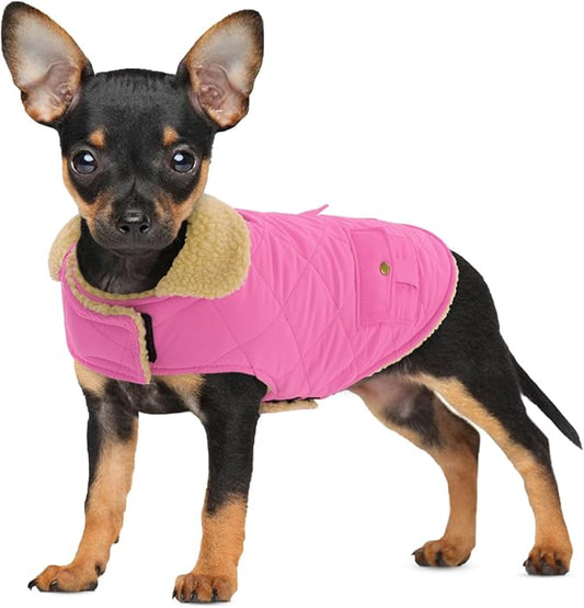 Winter Coat for Small and Medium Dogs, Puppy Plaid Jacket, Cotton Coat for Cold Weather, Windproof Warm Dog Garments, Pet Thickened Outfits Indoor Outdoor, Pink XS