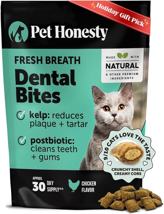Fresh Breath Dental Bites for Cats ??Crunchy & Creamy Cat Dental Treats for Fresh Breath, Tartar & Plaque Control ??Dual-Texture Cat Oral Care Bites for Bright Teeth & Healthy Gums ??30 Day Supply