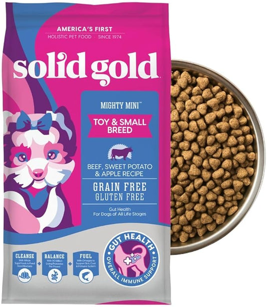 Solid Gold Toy & Small Breed Dry Dog Food Small Bites ??Real Beef, Grain Free, Gluten Free, High Fiber Kibble with Probiotics for Gut Health & Digestion Support ??Healthy Dog Food All Ages ??4LB