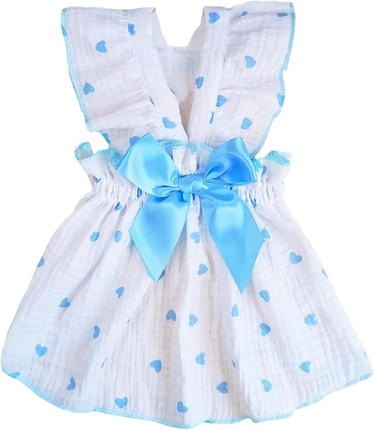 QWINEE Heart Print Dog Cat Dress Bow Decor Cute Dog Dresses Puppy Tutu Skirt Chihuahua Teddy Pomeranian Dress Birthday Holiday Clothes for Cat Kittens Small Medium Large Dogs Blue M