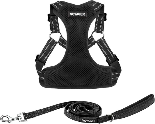 Best Pet Supplies Voyager Adjustable Dog Harness Leash Set with Reflective Stripes for Walking Heavy-Duty Full Body No Pull Vest with Leash D-Ring, Breathable All-Weather - Black, S