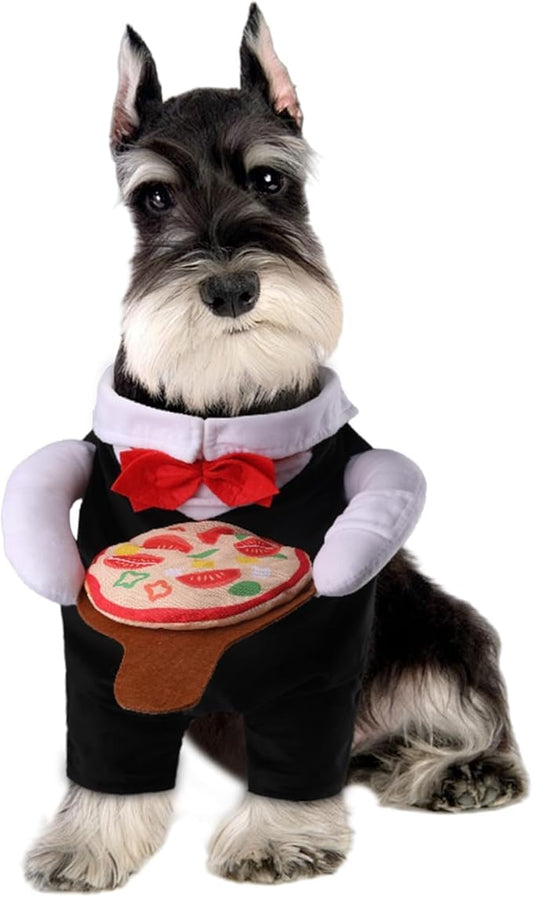 NACOCO Dog Halloween Waiter Costume - Pet Pizza Outfit Cute Funny Cosplay Clothes Apparel with Pizza Party Holiday for Small Medium and Large Dogs Cats(Black, XS)