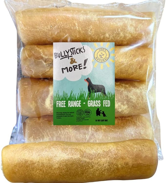 BULLYSTICKS & MORE 6 Inch Beef Collagen Rolls for Dogs (Extra Thick - 10 Count) - Bones for Dogs - Dog Parents Choice - No Hide Beef Cheek Rolls