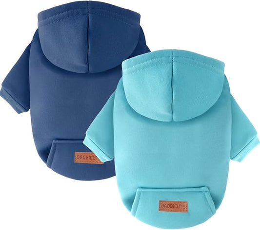 2 Pack Dog Hoodie Warm Dog Sweater Cold Weather Dogs Sweatshirt Pet Clothes for Small Medium Dogs for Male Female Girl Boy Daily Wear (Navy+Blue, XS (Back: 8.66",Chest: 14.1"))