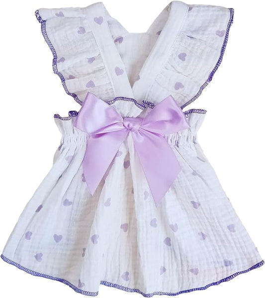 QWINEE Heart Print Dog Cat Dress Bow Decor Cute Dog Dresses Puppy Tutu Skirt Chihuahua Teddy Pomeranian Dress Birthday Holiday Clothes for Cat Kittens Small Medium Large Dogs Purple XS