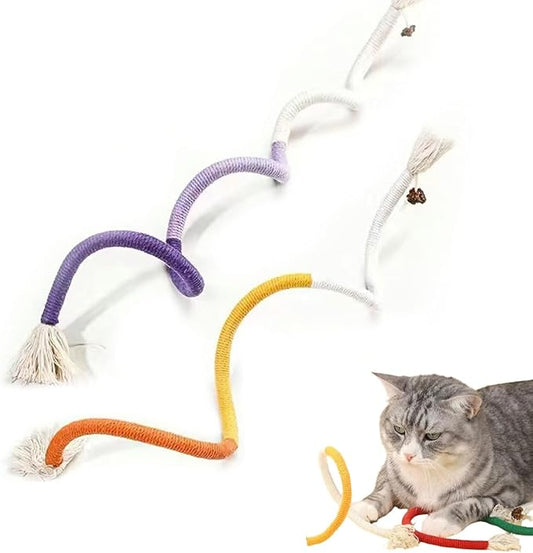 Cat Chew Rope, Catnip-Infused Organic Cotton Chew Rope Toys for Cats, Soft & Safe Dental Chew Toys, Self-Play & Teeth Cleaning for Cats (Purple+Orange)