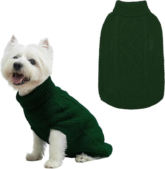 Mihachi Turtleneck Dog Sweater - Winter Coat Apparel Classic Cable Knit Clothes with Leash Hole for Cold Weather, Ideal Gift for Pet in New Year Army Green Small/Medium