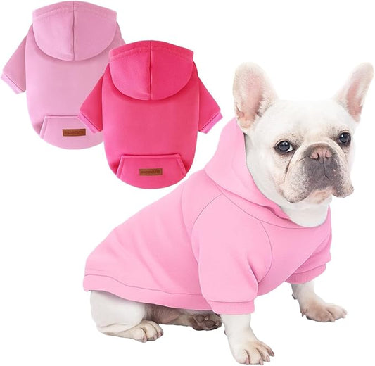 2 Pack Dog Hoodie Warm Dog Sweater Cold Weather Dogs Sweatshirt Pet Clothes for Small Medium Dogs for Male Female Girl Boy Daily Wear (Rose+Pink, L (Back: 14.9",Chest: 20"))