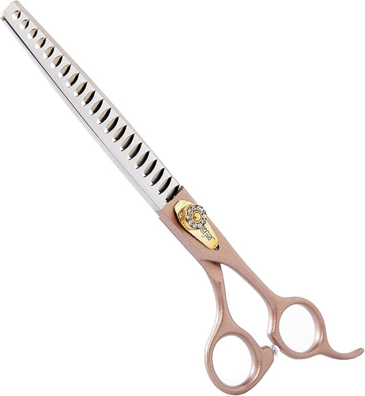 Professional Dog Grooming Scissors Rose Gold 440C Stainless Steel Straight Thinning Curved Chunker Shears for Pet Grooming Services Dogs and Cats (Chunker, 7?˜â€?