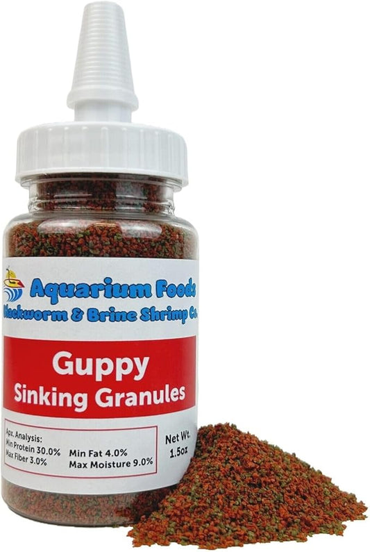 Aquatic Foods Inc. Guppy Sinking Granules Fish Food for Guppies, Endlers, Mollies, Platies, Swordtails, Groumis, Tetras, Catfish, Cichlids, All Community Tropical Fish??.5oz Squeeze Bottle