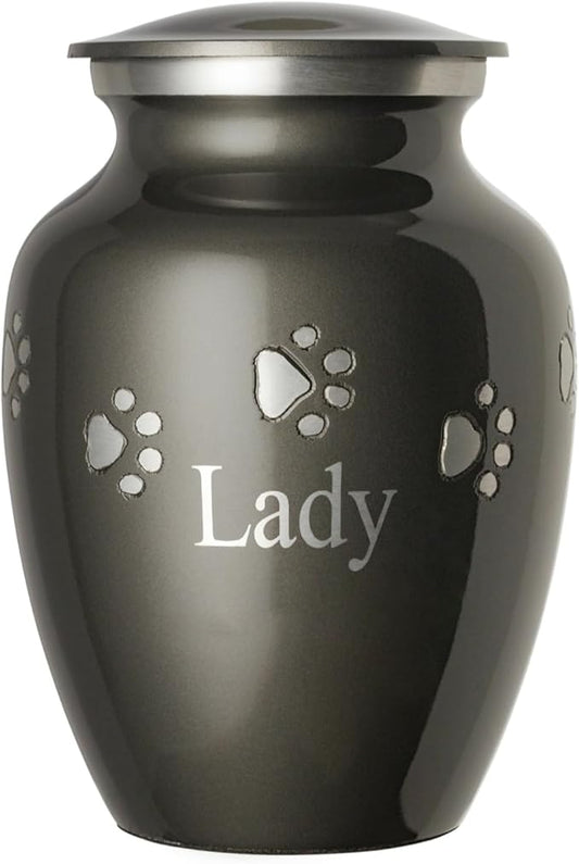 Pet Urn for Dogs and Cats with Personalized Laser Engraving, Ottillie Paws Premier Series Memorial Urns (Small Slate with Horizontal Pewter Paws)