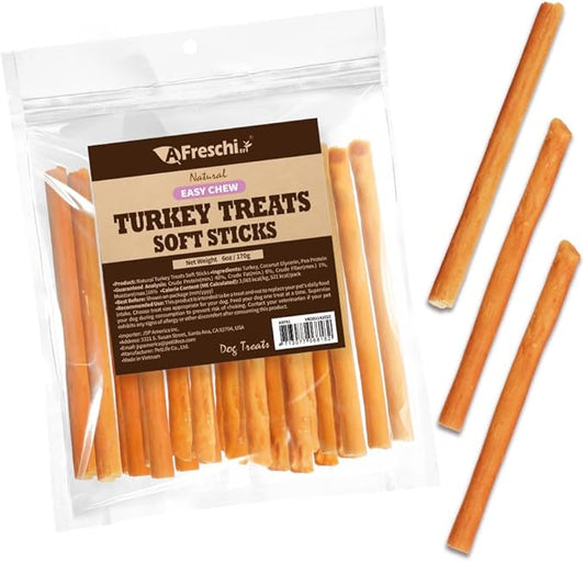 AFreschi Soft Turkey Stick Dog Treats ??6oz, USA-Sourced Trukey, All-Natural, Hypoallergenic, High-Protein, Low-Fat, Healthy & Easily Digestible, Puppy & Training Snack