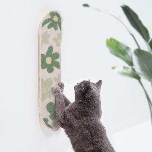 Wall Mounted Cat Scratching Board Skateboard Style (24"x6") - Reusable Wooden Board + Replaceable Cat Scratcher Map with Mounted Setup