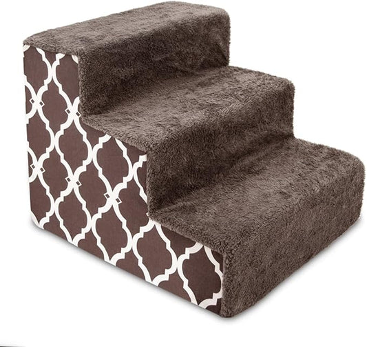 Best Pet Supplies Dog Stairs & Steps - Foam Steps for Small Dogs & Cats, Non-Slip Indoor Balanced Pet Step Support, Dog Ramp, No Assembly, Brown Lattice Print, 3-Step (13.5-inch Height)