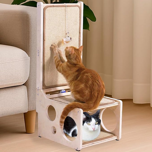 L Shaped Cat Scratching Post with Toy ??Sisal Scratch Pad & Hideaway for Indoor Cats | 33'" Vertical & Horizontal No Mess Scratching Ramp for Large Cats ??MANDAROO