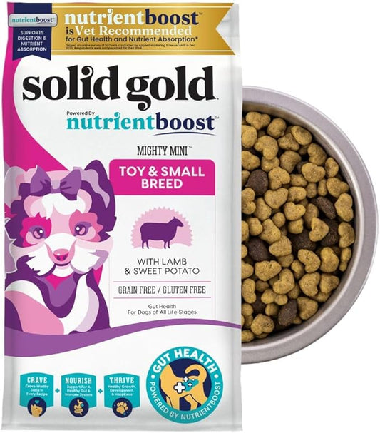 Solid Gold Toy & Small Breed Dry Dog Food Small Bites ??Real Lamb, Grain Free, Gluten Free, High Fiber Healthy Kibble w/Probiotics for Gut Health & Digestion Support??All Ages NutrientBoost????1LB