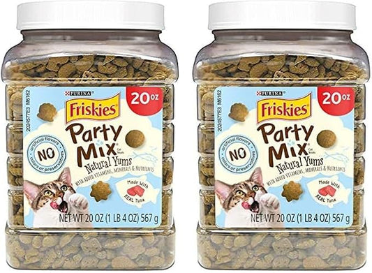 Friskies Purina Natural Cat Treats, Party Mix Natural YUMS with Wild Caught Tuna and Added Vitamins, Minerals and Nutrients - 20 oz. Canister (Pack of 2)