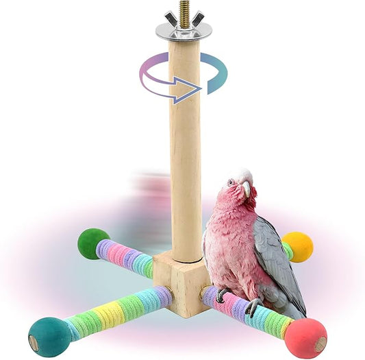 Upgraded Parrot Perch Toy,Rotating Bird Perch Stand with Chew Ball Toy for Small&Medium Birds,Bird Cage Accessories for Parakeets Cockatiels Lovebirds Conures Finches Budgies (Rainbow Colors)