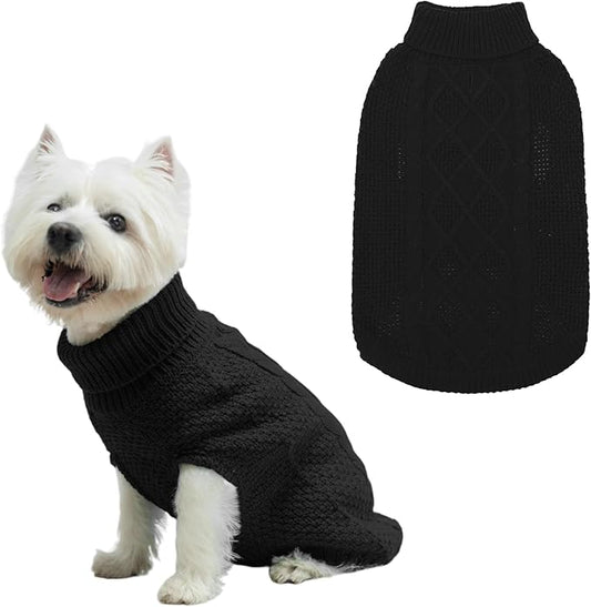 Mihachi Turtleneck Dog Sweater - Winter Coat Apparel Classic Cable Knit Clothes with Leash Hole for Cold Weather, Ideal Gift for Pet in New Year Black Small/Medium