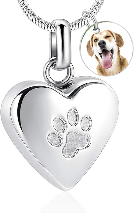 zeqingjw Pet Cremation Jewelry for Ashes Pendant Paw Print Pet Heart Urn Necklace Memorial Keepsake Jewelry for Pet/Dog's/Cat's Ashes