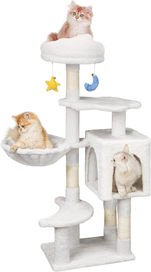 43-Inch Cat Tree,Cute Cloud Cat Tree for Kittens & Small Cats Under 6 Months 9lbs, Cat Tower with Scratching Post, Double Condos, Plush Hammock & Dangling Toys, White