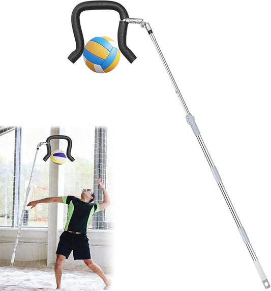 Volleyball Spike Trainer, Telescopic 63"-77" Height w/ Question Mark Hook - Durable Light Hitting Trainer for Serving, Spiking & Jump Training - Real Ball Feel, Ideal for Beginners to Pros (No Ball)