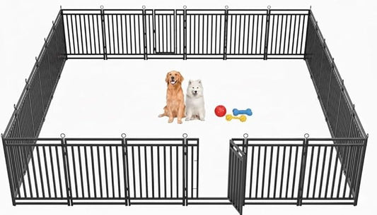Dog Fence Outdoor Indoor, 47 Inch Height 24 Panels Dog Playpen for Large/Medium/Small Dogs Metal Dog Pen for Yard Camping and RV | Black-Silver