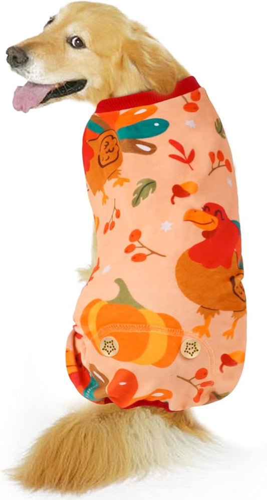 KYEESE Thanksgiving Dog Pajamas Velvet Dog Pajamas for Medium Dogs Soft Stretchable Pet Onesie Comfy Pets Coat with Turkey Print Pet Pjs Dogs Clothes Pets Apparel